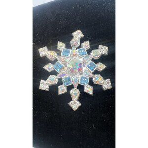 Christopher Radko Snowflake Pin Brooch Blue Rhinestones Silver-Tone Christmas